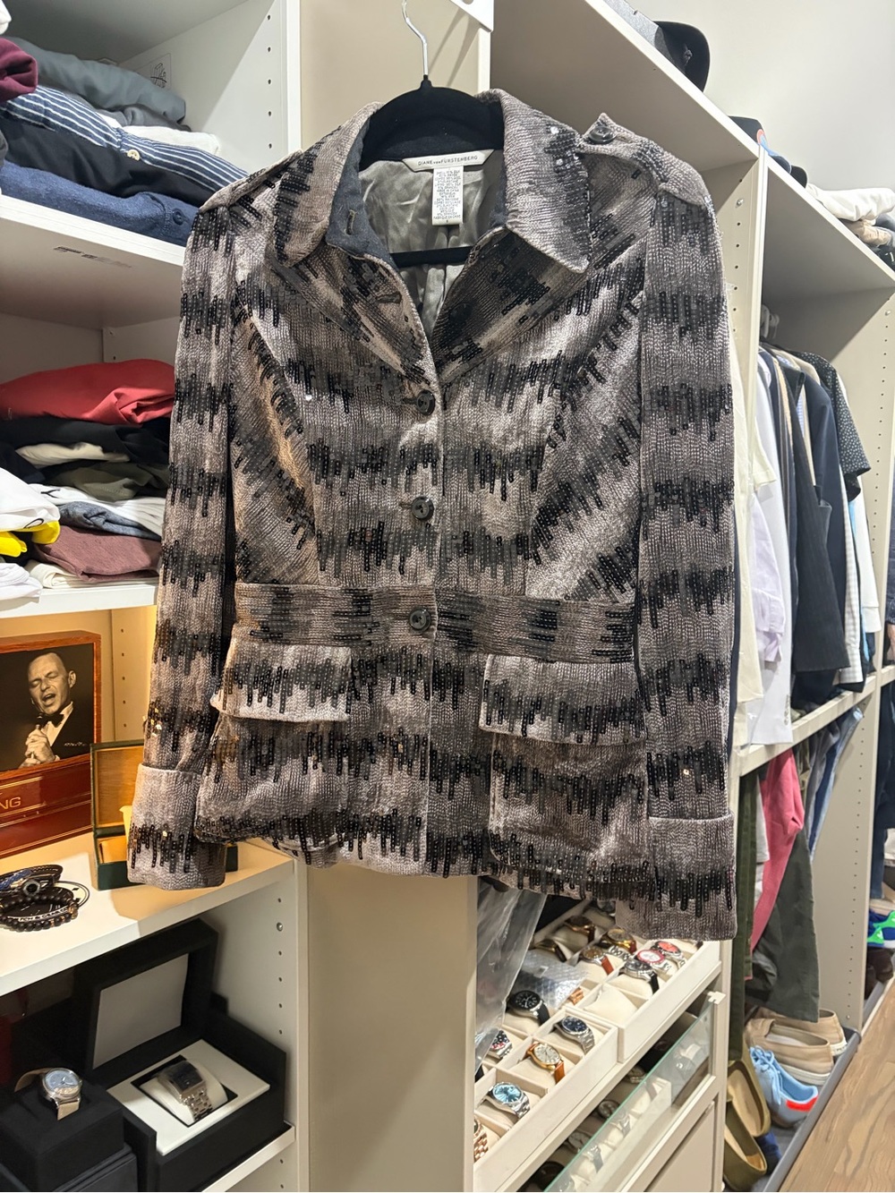 Diane Von Furstenberg Black and gray Sequin Blazer